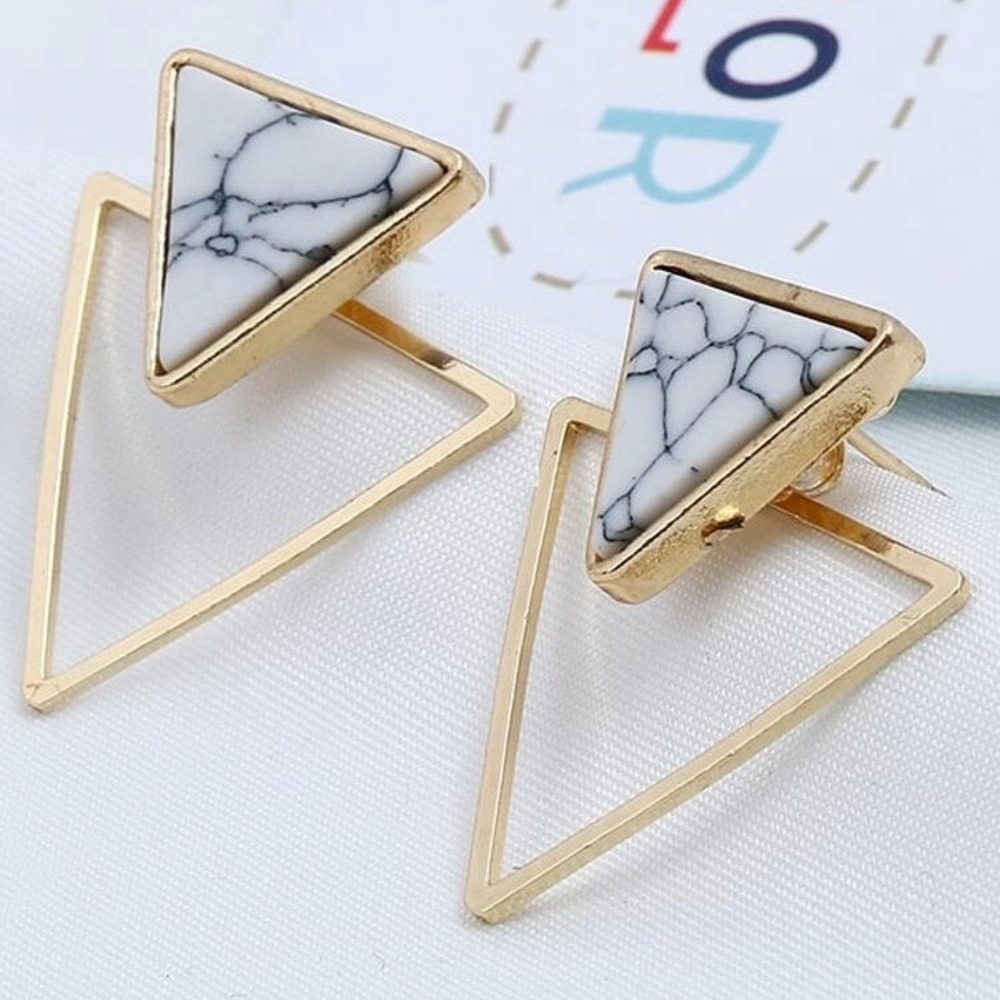 Marble triangle earrings - Picture 2 of 5